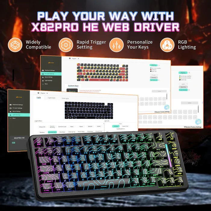 ATTACK SHARK X82PRO HE – Teclado Sem Fio 75% | Magnético | Rapid Trigger | RGB