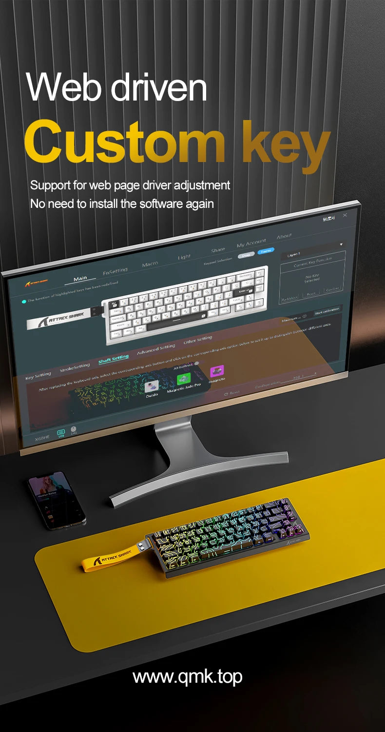 ATTACK SHARK X68Pro HE – Teclado Magnético 65% | 8000Hz | Rapid Trigger