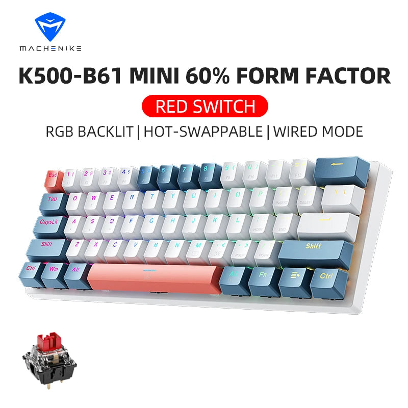 MACHENIKE K500-B61 – Teclado Mecânico Mini 60% | Hot-Swap | RGB