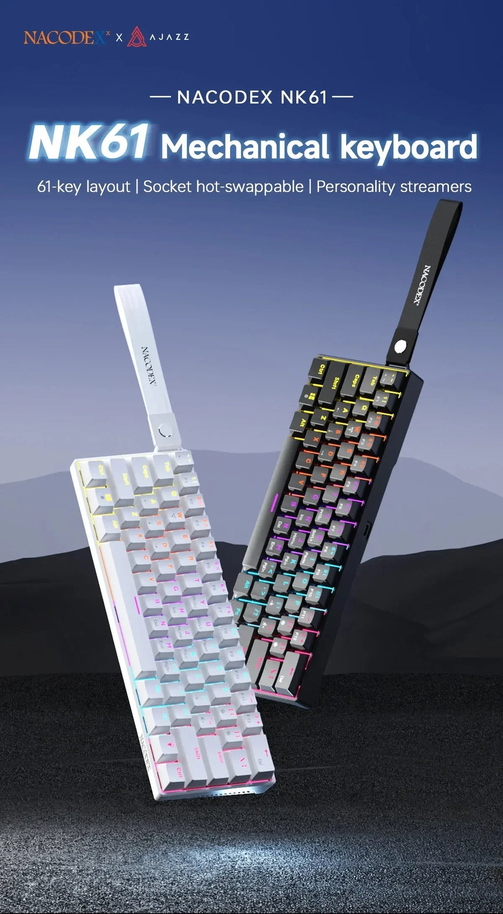 AJAZZ NK61 – Teclado Mecânico 60% | 61 Teclas | Hot-Swap | RGB