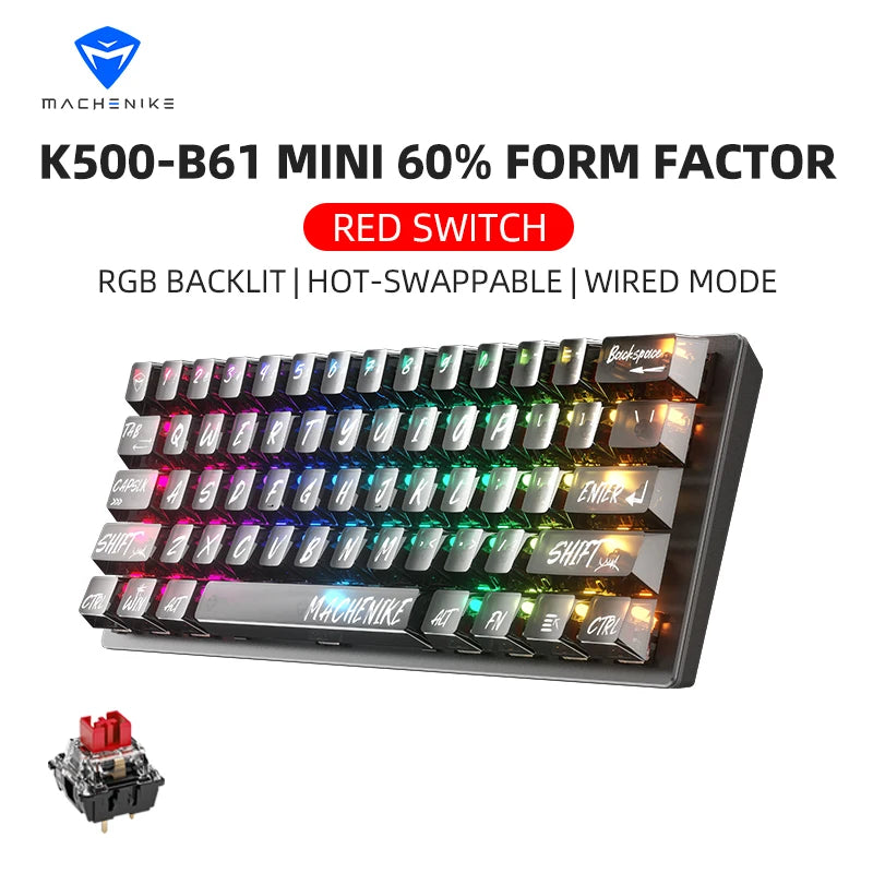 MACHENIKE K500-B61 – Teclado Mecânico Mini 60% | Hot-Swap | RGB