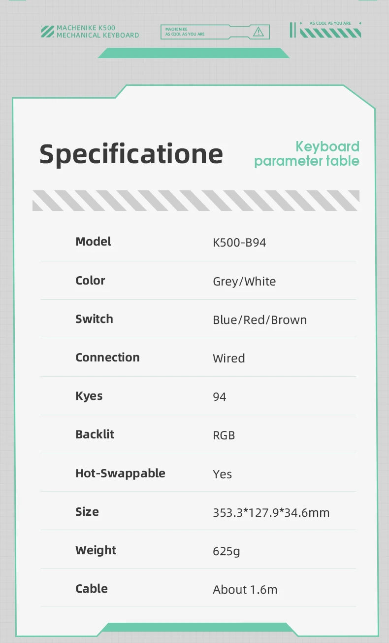 MACHENIKE K500-B94 – Teclado Mecânico 90% | 94 Teclas | Hot-Swap | RGB