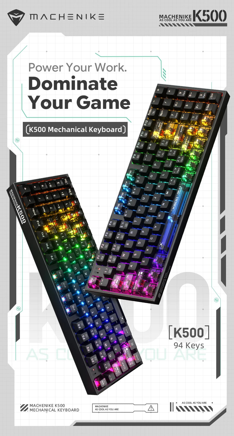 MACHENIKE K500-B94 – Teclado Mecânico 90% | 94 Teclas | Hot-Swap | RGB