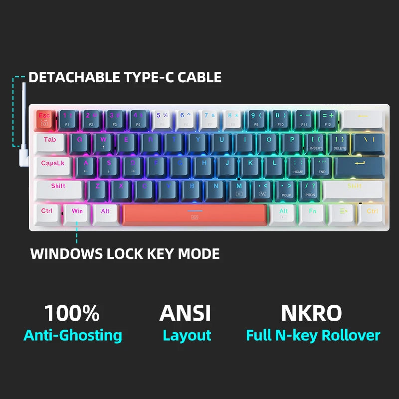 MACHENIKE K500-B61 – Teclado Mecânico Mini 60% | Hot-Swap | RGB