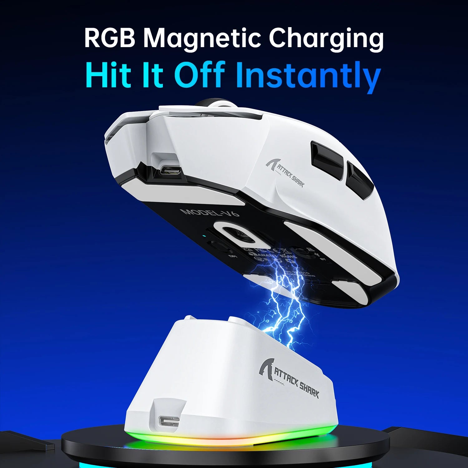 ATTACK SHARK V6 Macro Gaming Mouse,Tri-Mode Connection,25KDPI,Touch Magnetic Charging Base, Wireless Mouse