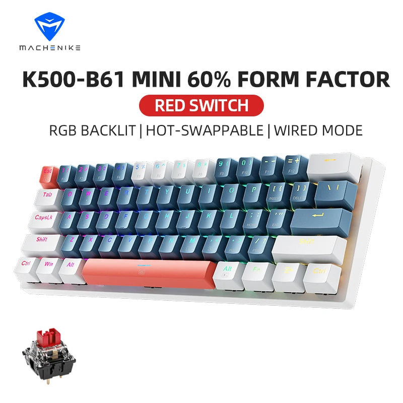 MACHENIKE K500-B61 – Teclado Mecânico Mini 60% | Hot-Swap | RGB