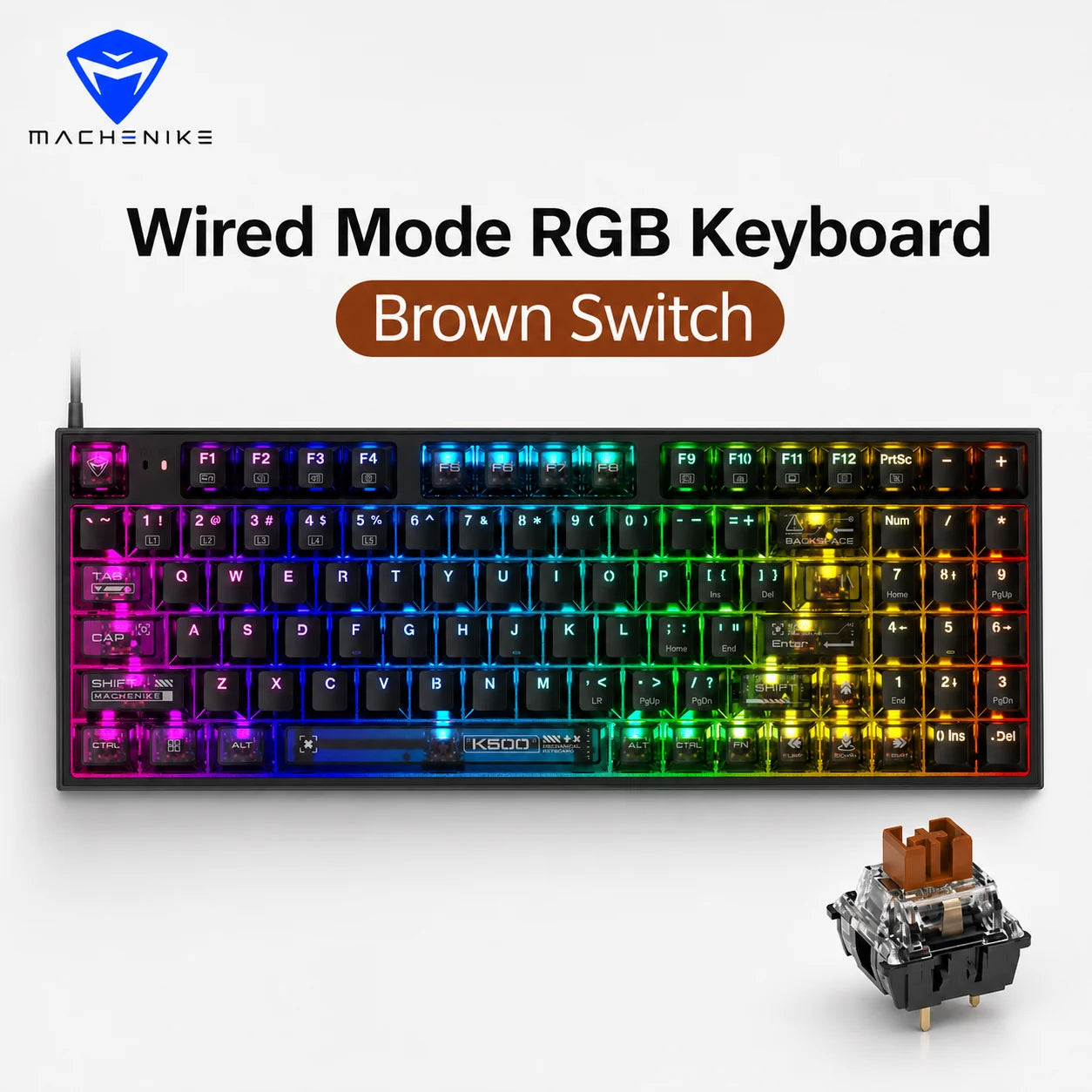 MACHENIKE K500-B94 – Teclado Mecânico 90% | 94 Teclas | Hot-Swap | RGB