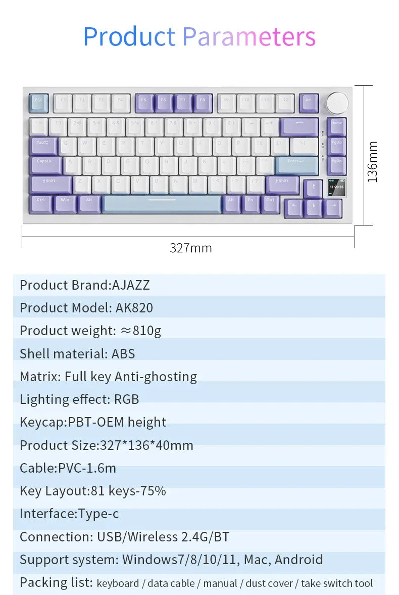 AJAZZ AK820 – Teclado Mecânico Gaming | Gasket | RGB | PBT