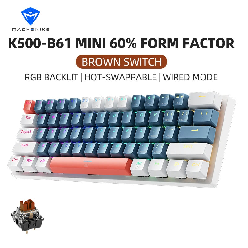 MACHENIKE K500-B61 – Teclado Mecânico Mini 60% | Hot-Swap | RGB