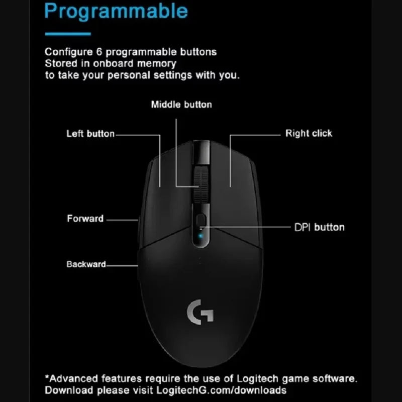 Logitech（G）G304  Computer Gaming 2.4G Wireless Mouse Ergonomic Mouse HERO Engine  for LOL PUBG Fortnite Overwatch