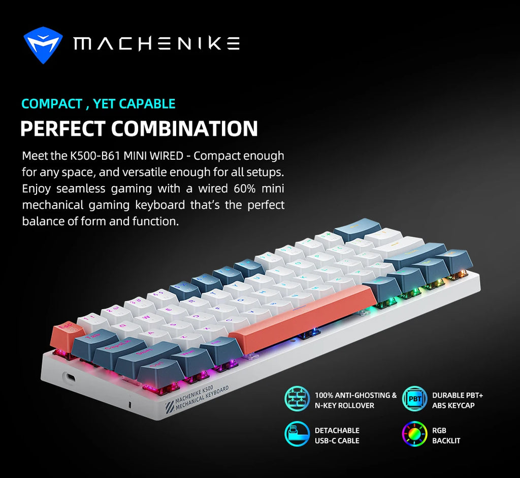 MACHENIKE K500-B61 – Teclado Mecânico Mini 60% | Hot-Swap | RGB