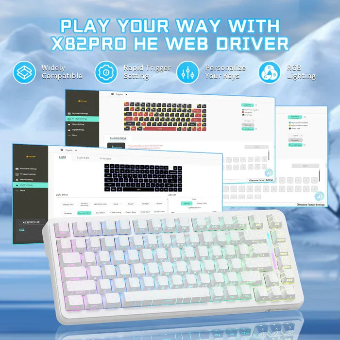 ATTACK SHARK X82PRO HE – Teclado Sem Fio 75% | Magnético | Rapid Trigger | RGB