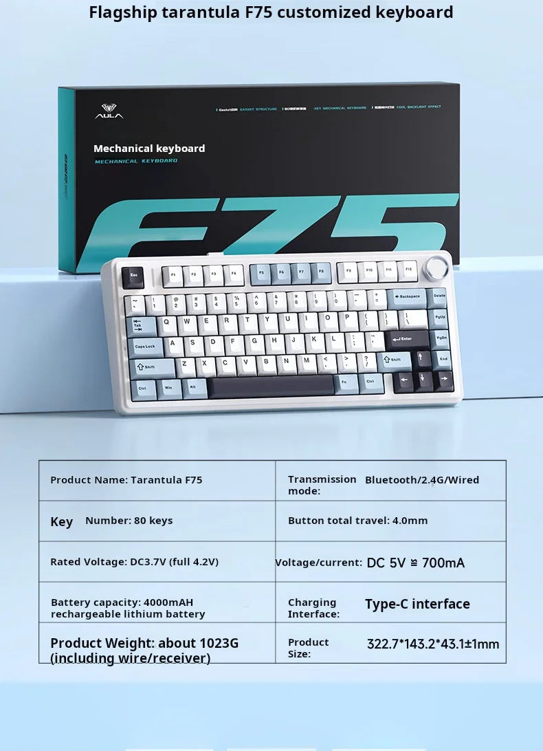 AULA F75 – Teclado Mecânico Sem Fio 75% | Gasket | Hot-Swap | RGB