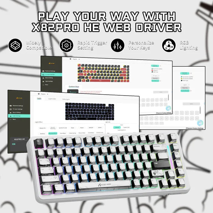 ATTACK SHARK X82PRO HE – Teclado Sem Fio 75% | Magnético | Rapid Trigger | RGB
