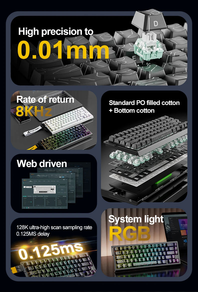 ATTACK SHARK X68Pro HE – Teclado Magnético 65% | 8000Hz | Rapid Trigger