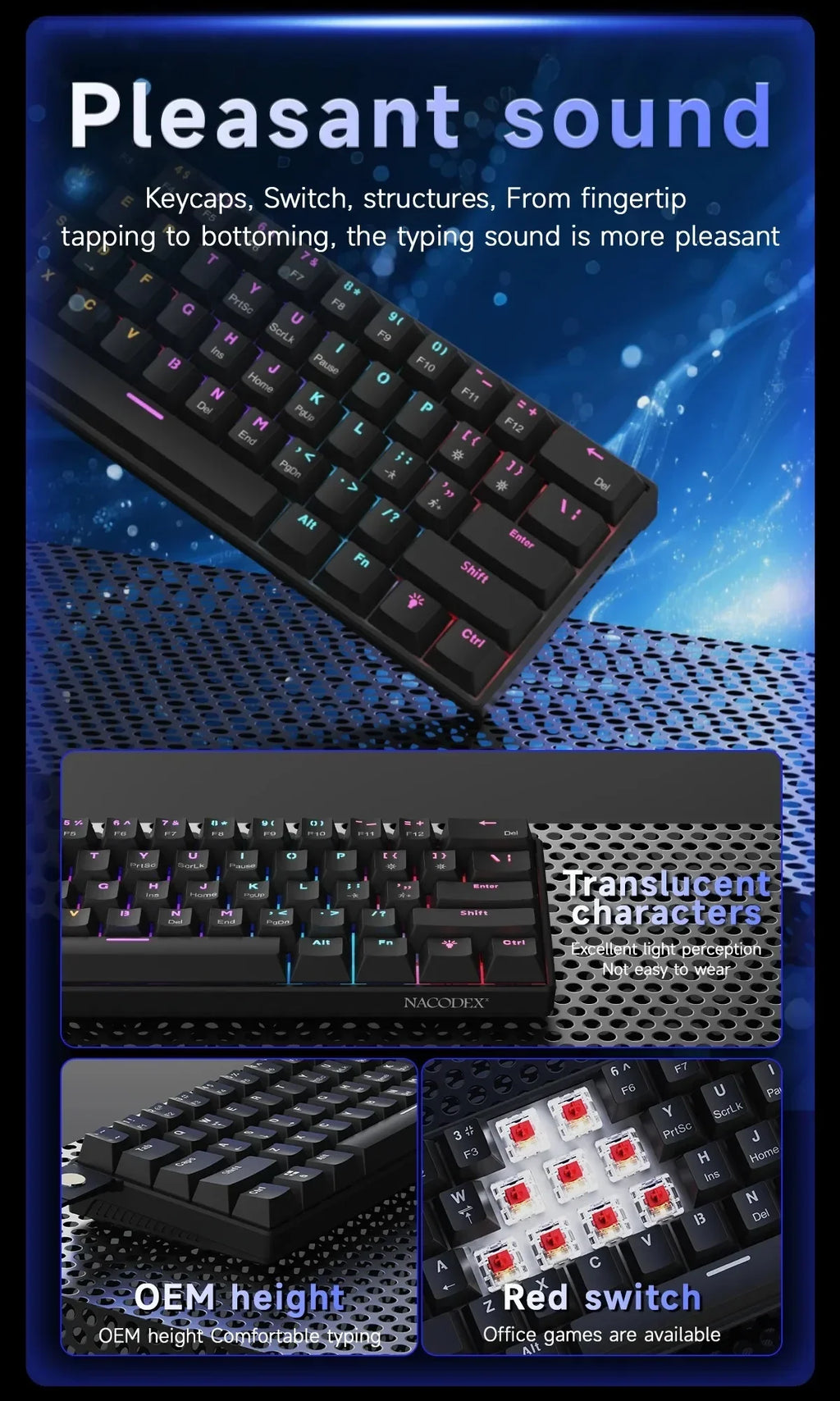 AJAZZ NK61 – Teclado Mecânico 60% | 61 Teclas | Hot-Swap | RGB