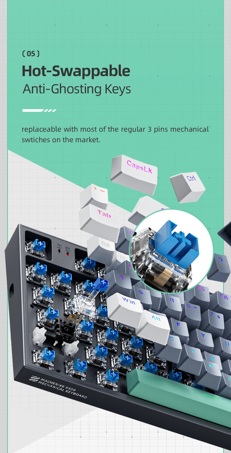 MACHENIKE K500-B94 – Teclado Mecânico 90% | 94 Teclas | Hot-Swap | RGB