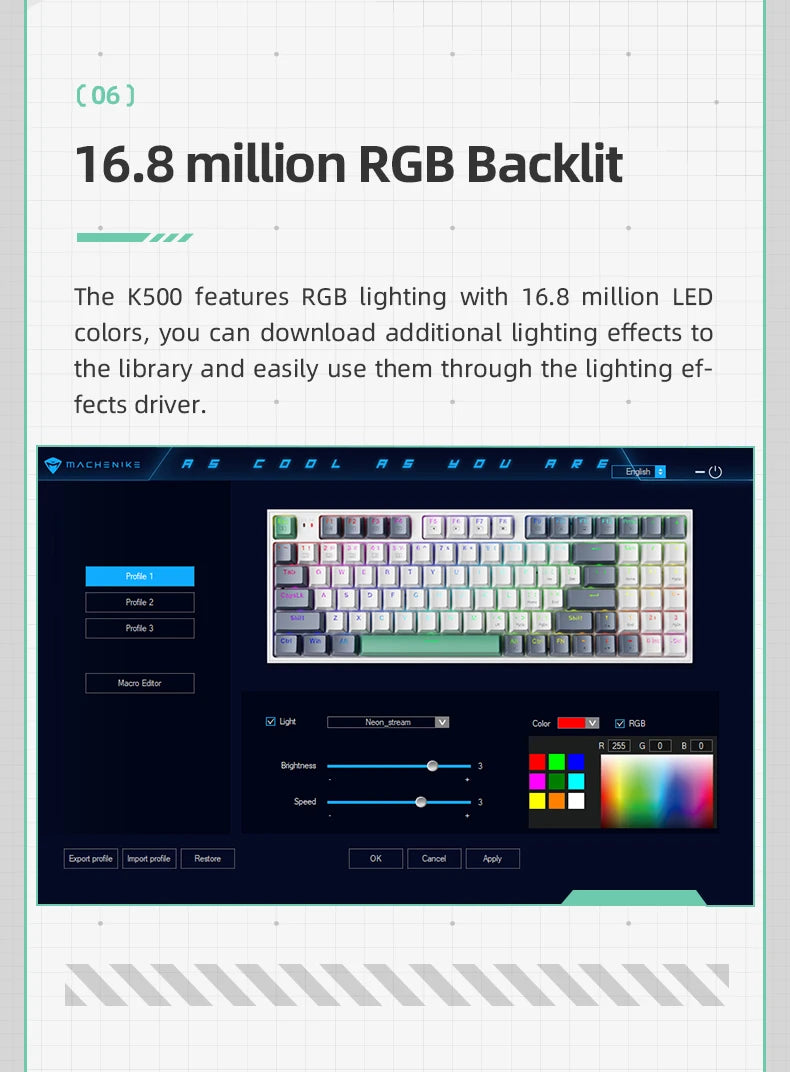 MACHENIKE K500-B94 – Teclado Mecânico 90% | 94 Teclas | Hot-Swap | RGB