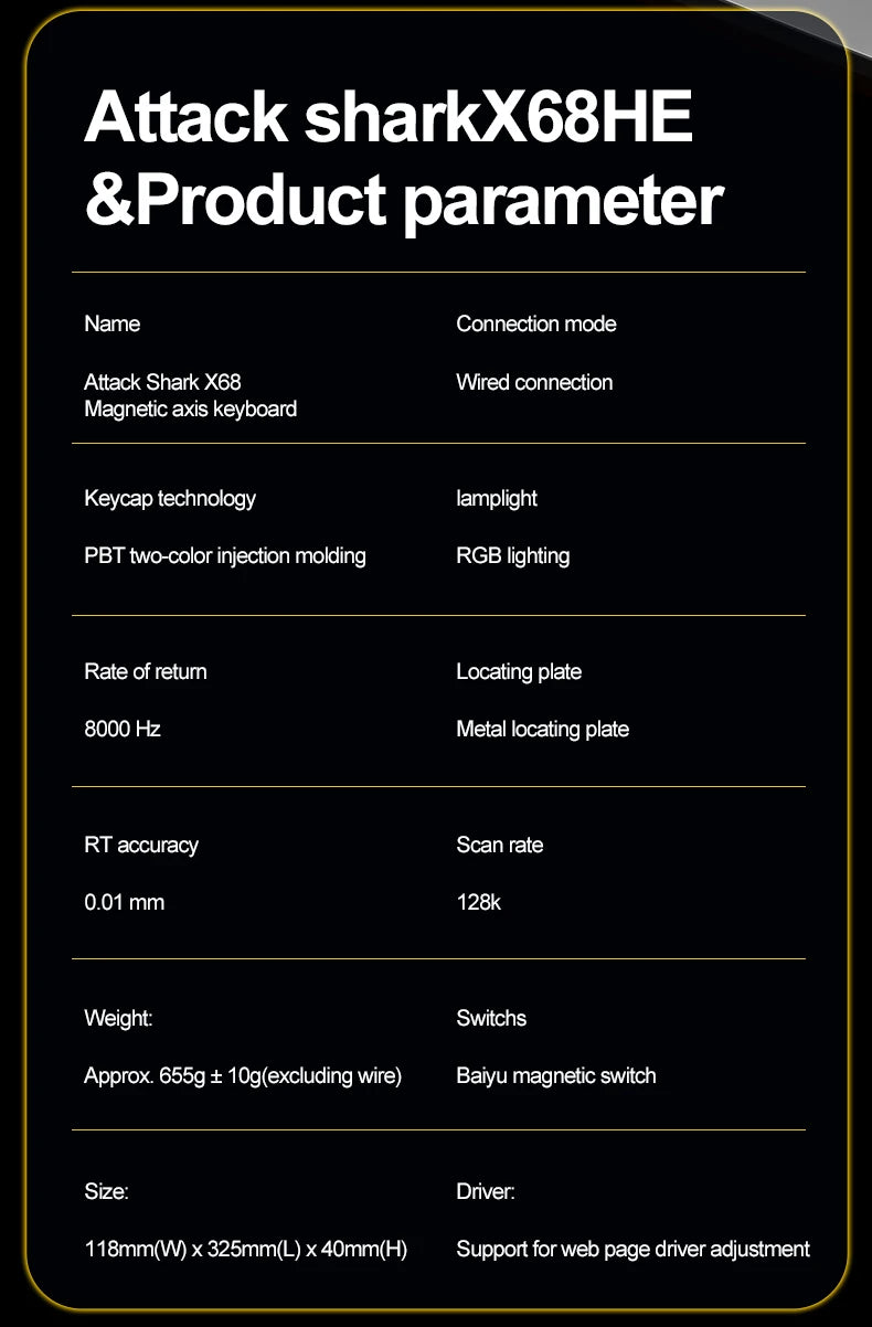 ATTACK SHARK X68Pro HE – Teclado Magnético 65% | 8000Hz | Rapid Trigger