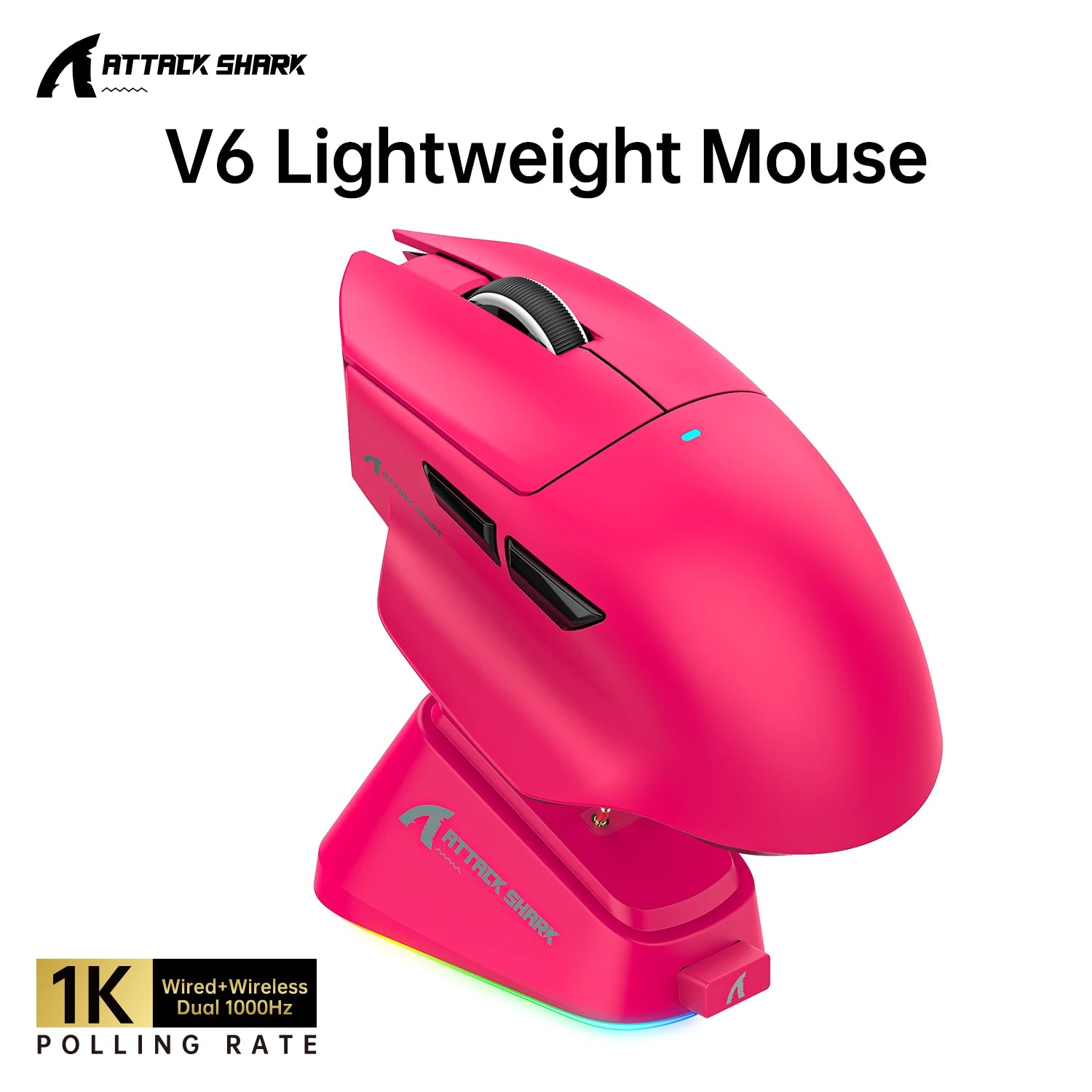 ATTACK SHARK V6 Macro Gaming Mouse,Tri-Mode Connection,25KDPI,Touch Magnetic Charging Base, Wireless Mouse