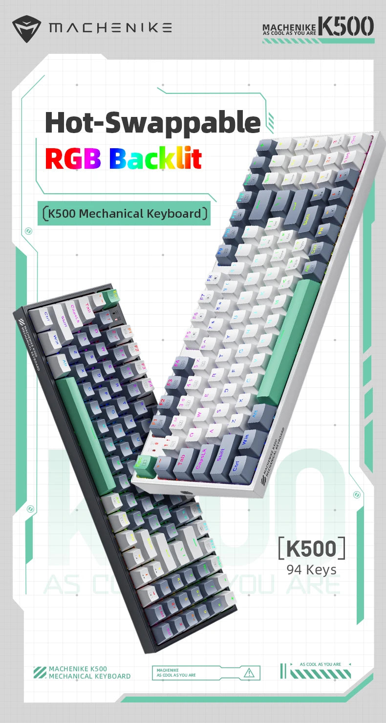 MACHENIKE K500-B94 – Teclado Mecânico 90% | 94 Teclas | Hot-Swap | RGB