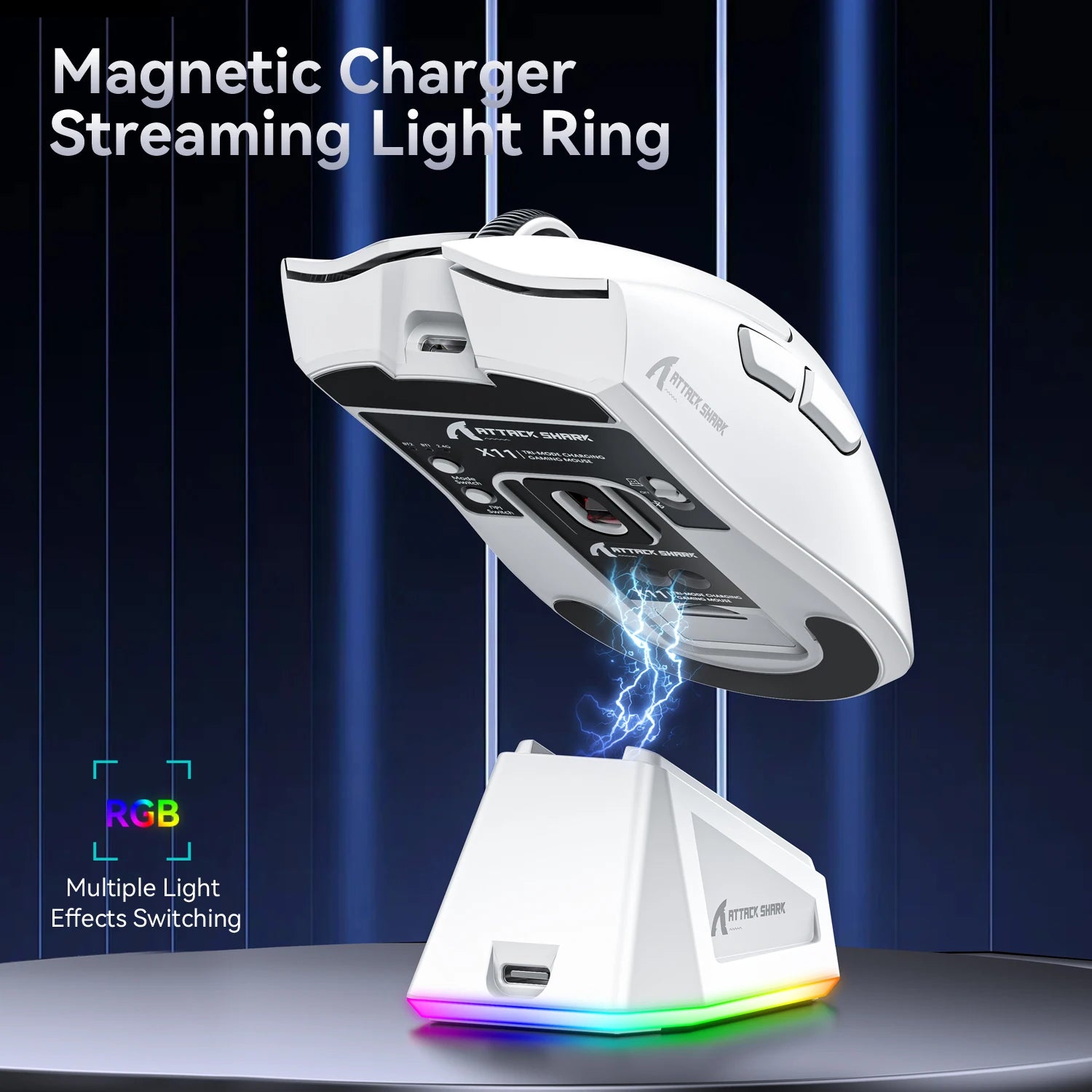 Attack Shark X11 Wireless Mouse, Bluetooth/2.4G/wired Tri-Mode Mouse, PAW3311 RGB Magnetic Charging Dock Gaming Mouse