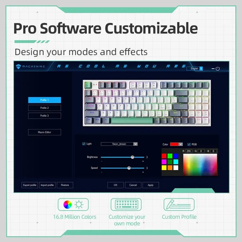 MACHENIKE K500-B94 – Teclado Mecânico 90% | 94 Teclas | Hot-Swap | RGB