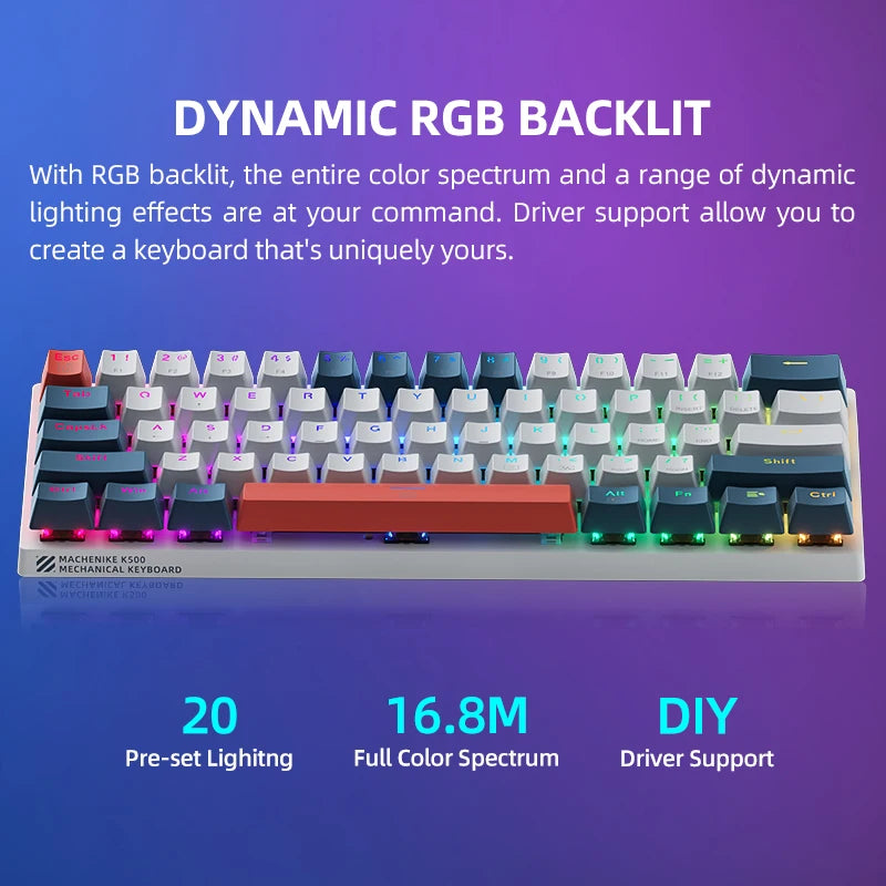 MACHENIKE K500-B61 – Teclado Mecânico Mini 60% | Hot-Swap | RGB