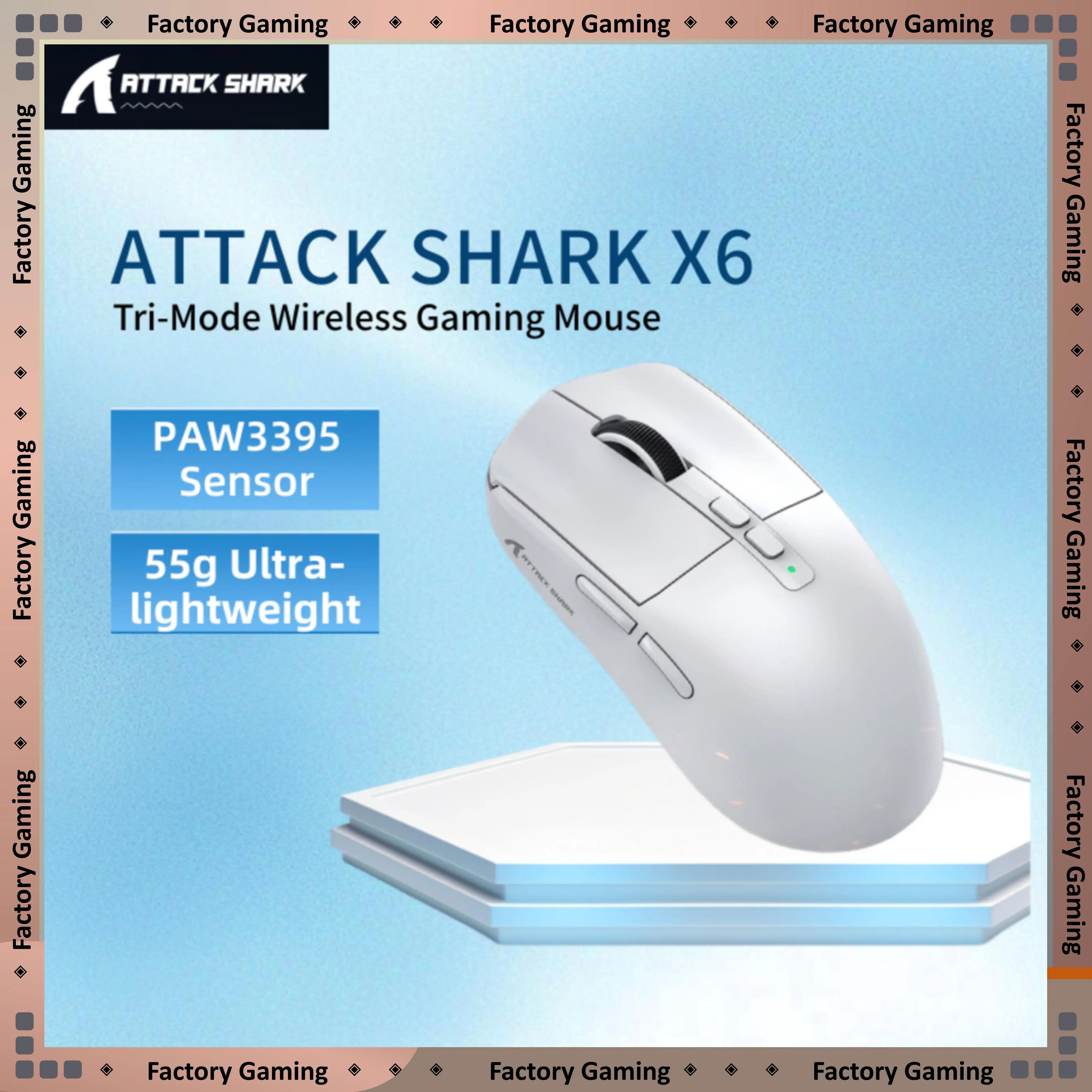 ATTACK SHARK X6 Tri-Mode Wireless Gaming Mouse, 55g Lightweight, PAW3395 Sensor, 26000 DPI,RGB Charging Dock,1000Hz Polling Rate