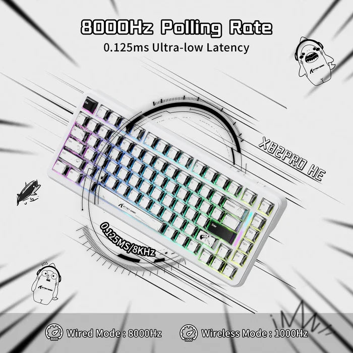 ATTACK SHARK X82PRO HE – Teclado Sem Fio 75% | Magnético | Rapid Trigger | RGB