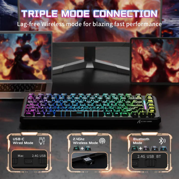ATTACK SHARK X82PRO HE – Teclado Sem Fio 75% | Magnético | Rapid Trigger | RGB