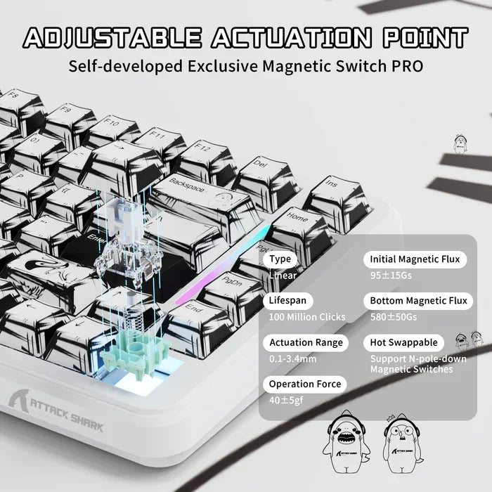 ATTACK SHARK X82PRO HE – Teclado Sem Fio 75% | Magnético | Rapid Trigger | RGB