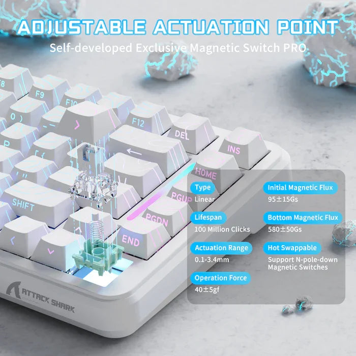 ATTACK SHARK X82PRO HE – Teclado Sem Fio 75% | Magnético | Rapid Trigger | RGB