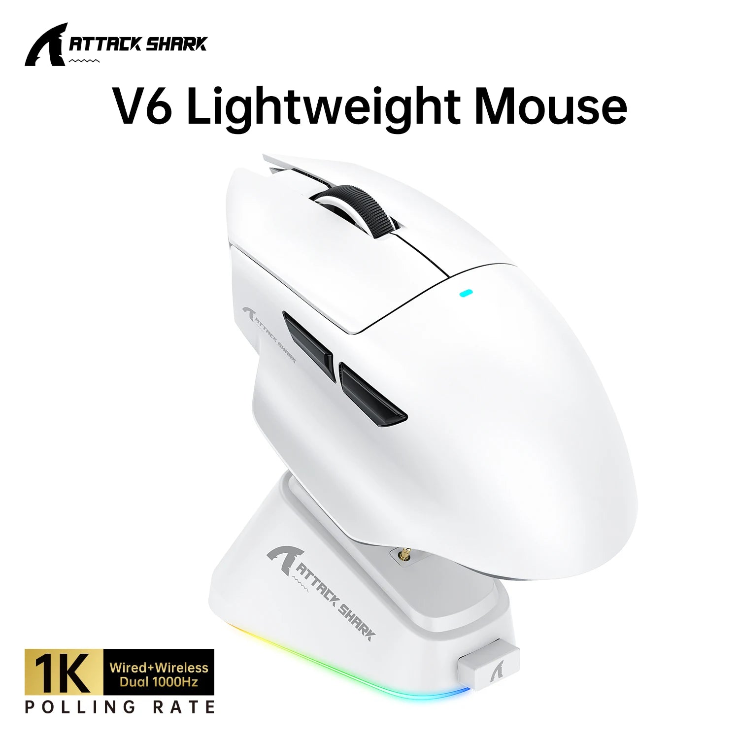 ATTACK SHARK V6 Macro Gaming Mouse,Tri-Mode Connection,25KDPI,Touch Magnetic Charging Base, Wireless Mouse