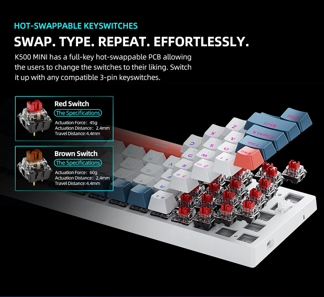 MACHENIKE K500-B61 – Teclado Mecânico Mini 60% | Hot-Swap | RGB