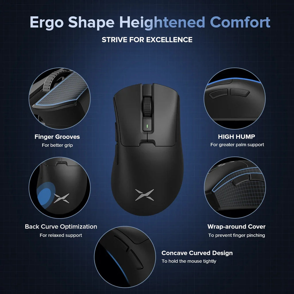 Delux M900 Wireless Gaming Mouse Ergonomic Mice PAW3311 12000DPI Lightweight 63g for Right Big Hands PC Laptop Gamer