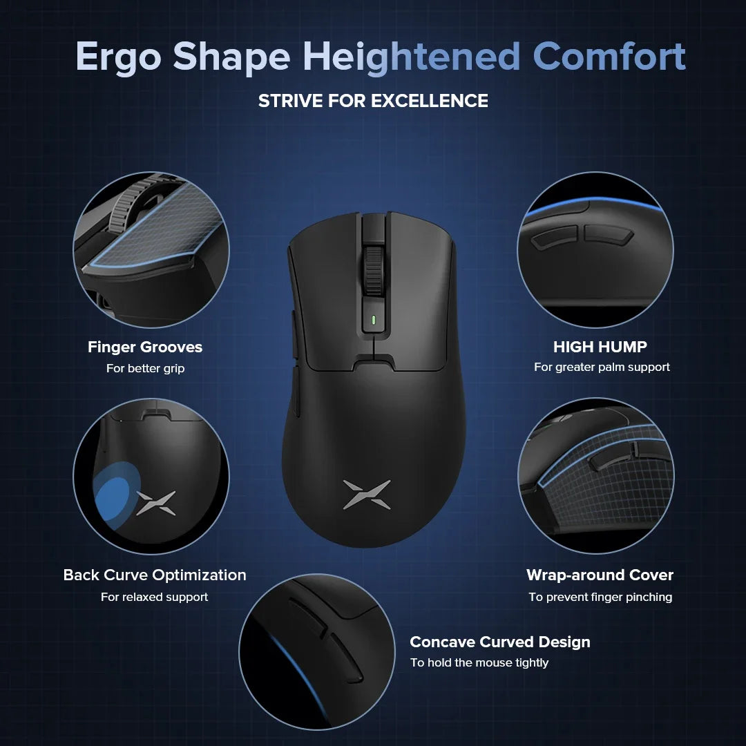 Delux M900 Wireless Gaming Mouse Ergonomic Mice PAW3311 12000DPI Lightweight 63g for Right Big Hands PC Laptop Gamer