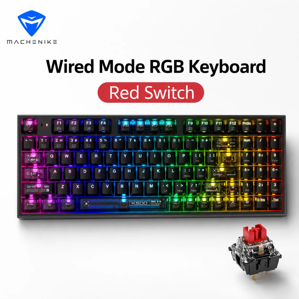 MACHENIKE K500-B94 – Teclado Mecânico 90% | 94 Teclas | Hot-Swap | RGB