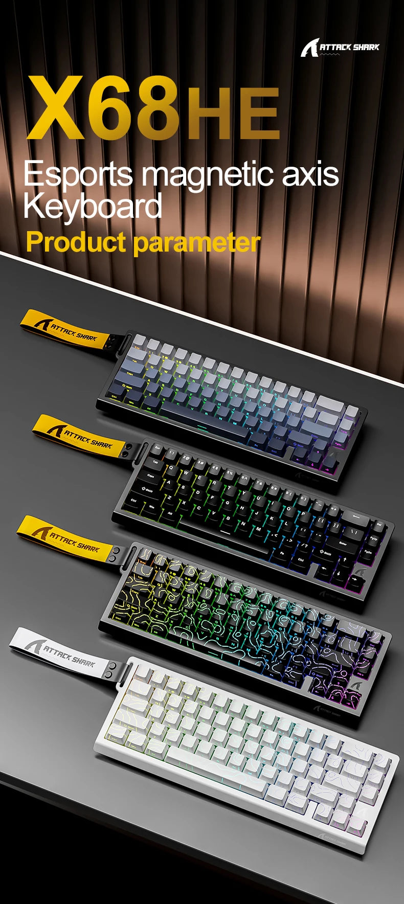 ATTACK SHARK X68Pro HE – Teclado Magnético 65% | 8000Hz | Rapid Trigger
