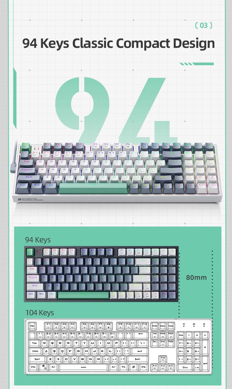 MACHENIKE K500-B94 – Teclado Mecânico 90% | 94 Teclas | Hot-Swap | RGB