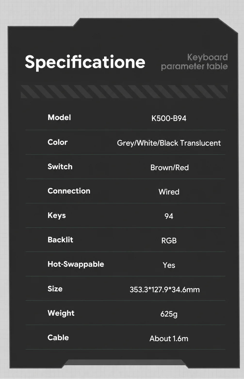 MACHENIKE K500-B94 – Teclado Mecânico 90% | 94 Teclas | Hot-Swap | RGB